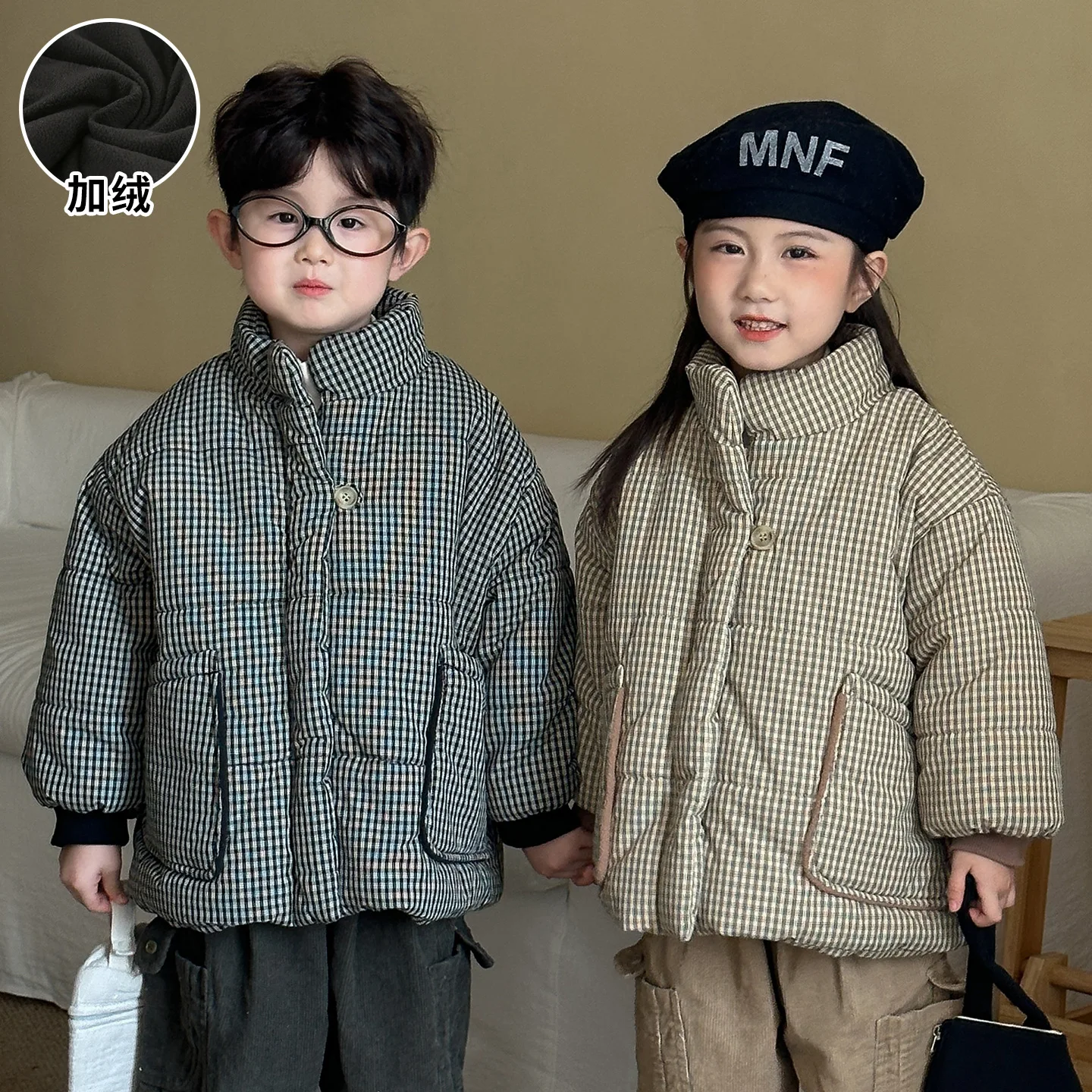 

Детская хлопковая куртка с подкладкой, клетчатая зимняя одежда для девочек, утепленная хлопковая куртка для мальчиков, новинка 2025 года, зимняя детская стеганая куртка