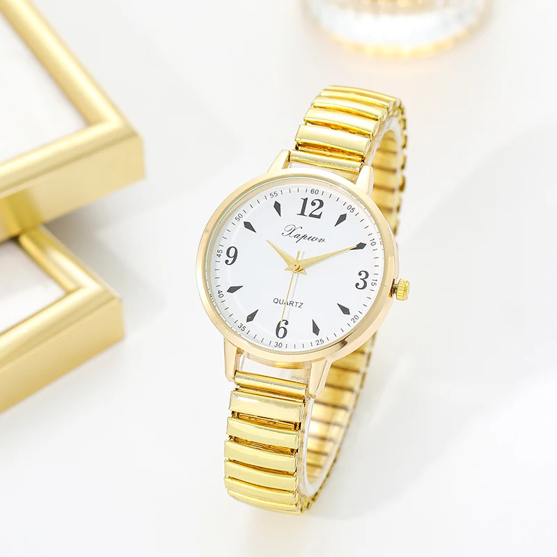 Casual and Fashionable Middle-Aged and Elderly Ladies Watch Digital Watch Elastic Band Quartz Watch Simple Watch