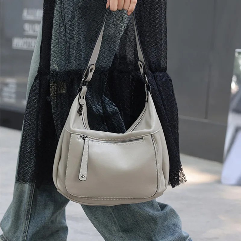 Women's Cow Genuine Leather Shoulder Bags Female Commuter Large Capacity Handbags Ladies Designer Luxury Cowhide Tote Bag Lady