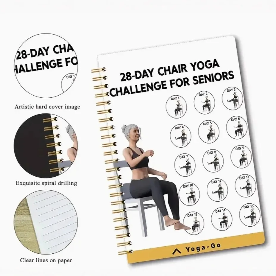 دفتر تحدي اليوغا لمدة 28 يومًا مع خطة تمرين للمبتدئين في المنزل والمكتب واللياقة البدنية وفقدان الوزن