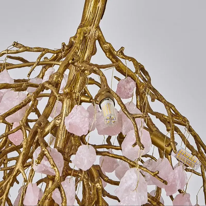 Designer Crystal Stone Branch Chandelier Brass Tree Pendant Light Luxury Lamp for Living Room Dining Room Bedroom