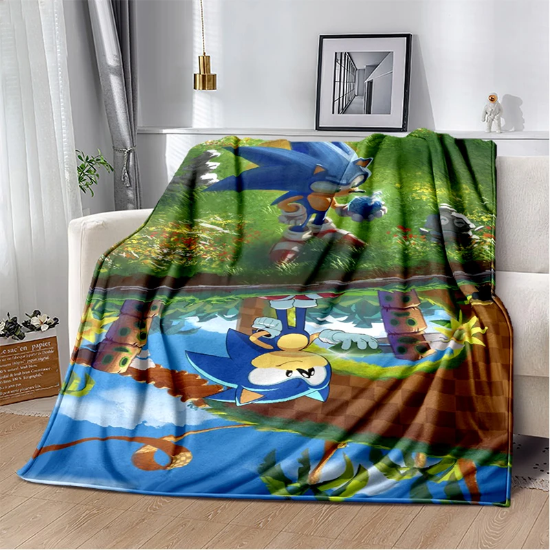 Modische S-Sonic Cartoon-Spiel-Flanelldecke, weiche, warme Decke für Schlafzimmer, Wohnzimmer, Bett, Reisen, Camping, Picknick, Kindergeschenk