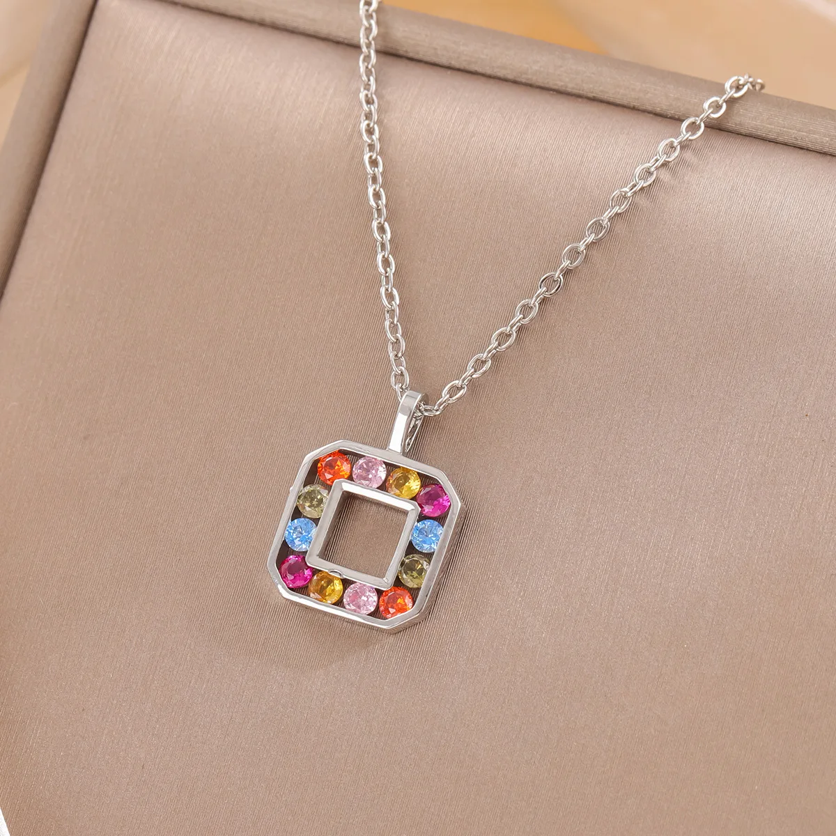 Modische Bunte Kristall Quadratische Geometrische 925 Sterling Silber Schmuck Persönlichkeit Anhänger Halsketten XL298