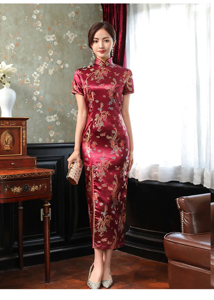 Chinesischen Stil Qipao Sexy Frauen Plus Größe Cheongsam Vintage Klassische Chinesische Kleid Drachen Und Phoenix Lange Vestidos 4XL – Detail 9