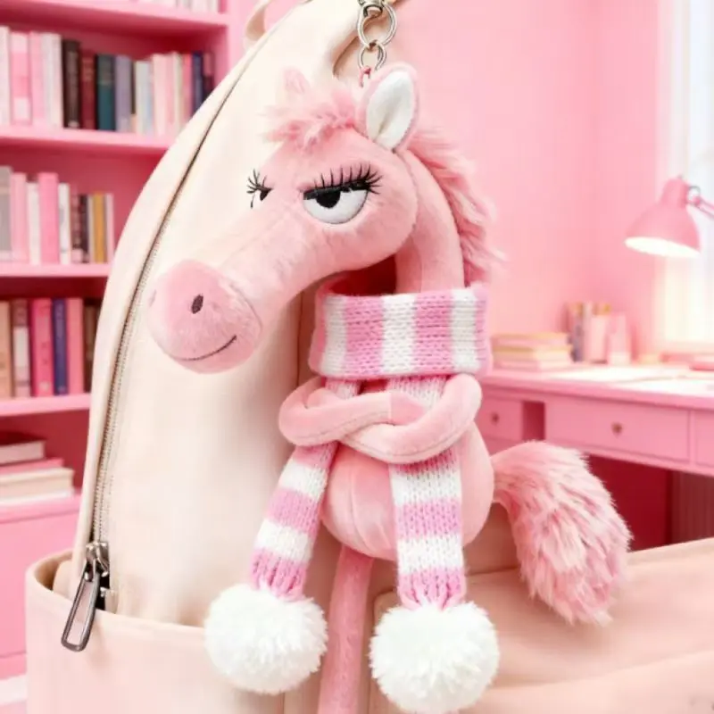 Exquisite Cartoon Horse Keychain Craftsmanship With Scarf Pony Stuffed Pink Simulation Horse Christmas Gift
