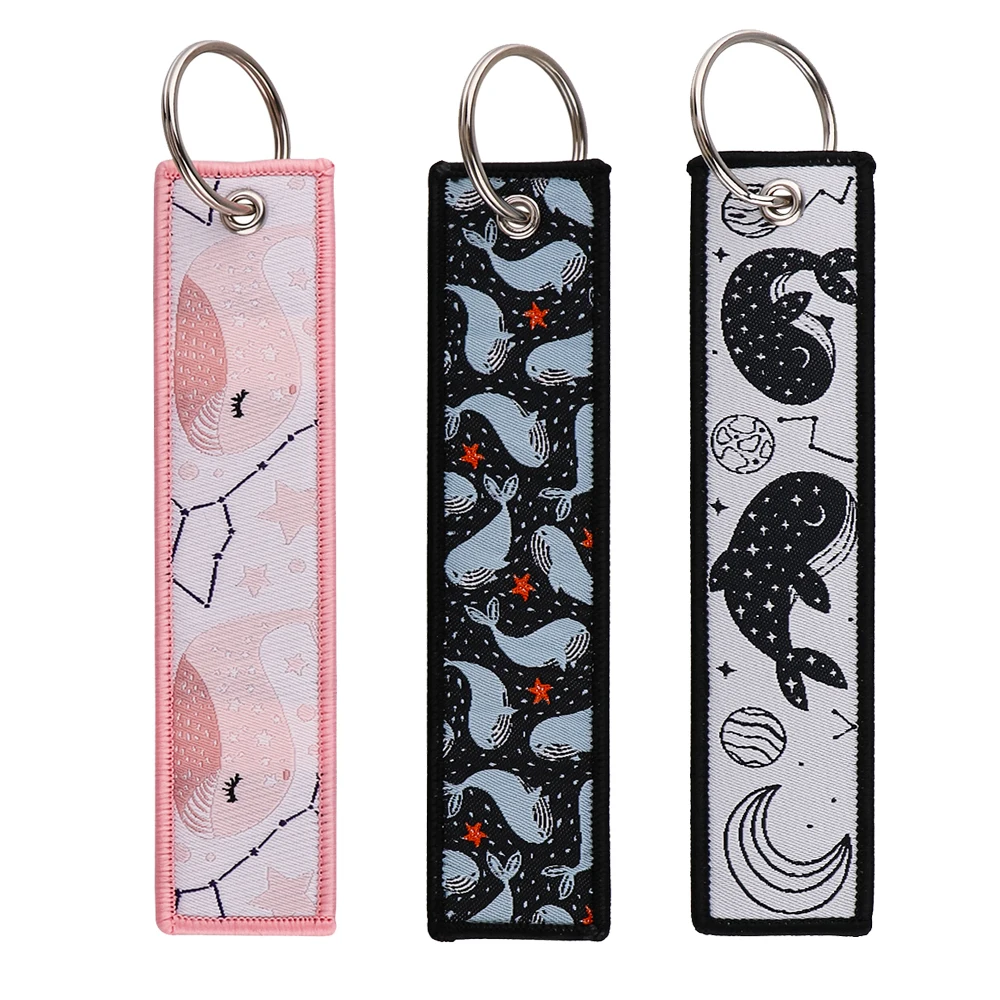 Whales Embroidered Cute Keys Tag Keychains for Women Keyring Japanese Anime Car Keys Fashion Jewelry Accessories Gifts