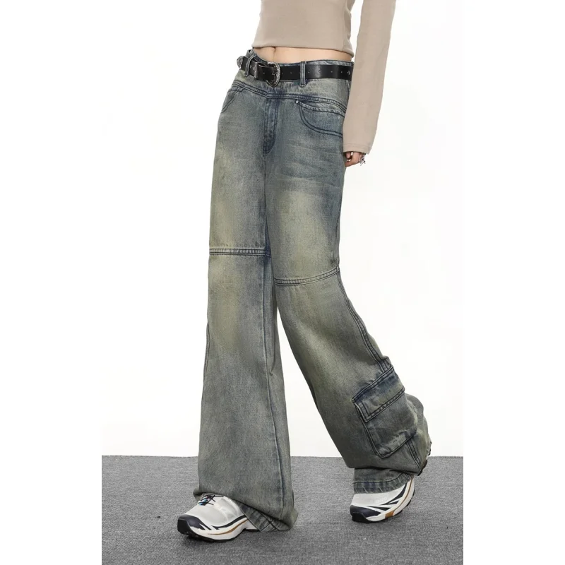 Jeans blu cintura da donna a vita alta pantaloni a gamba larga americani Y2K Style Fashion Streetwear pantaloni femminili 2023 pantaloni dritti invernali