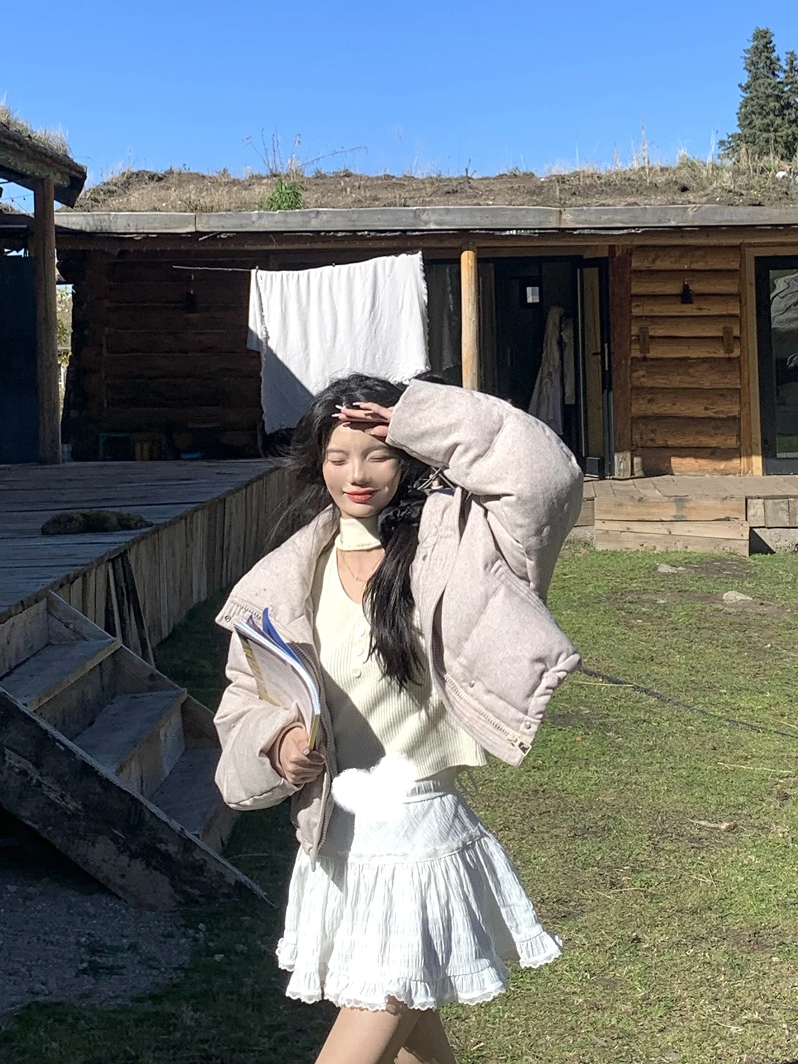 

Pigpigbig Ultra Warm Woolen Short Puffer Jacket Women's Winter Loose Fit Stand Collar Duck down Outerwear Thickened Coat