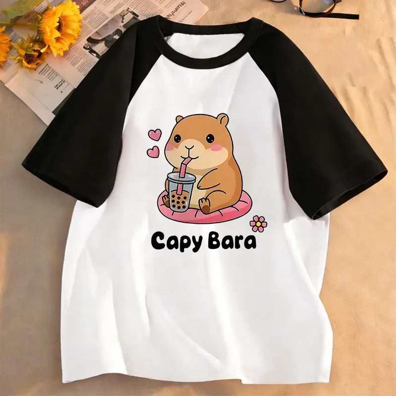 Summer Spring Short Sleeve Unisex Funny Capybara Animal Design T Shirts Kids Children's T-shirt Boys Girls Casual Top Tee Shirt