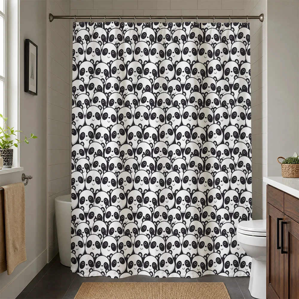 Cute Panda Print Shower Curtain Waterproof Liner Black and White Novelty Bathroom Decor Home Decor Gift