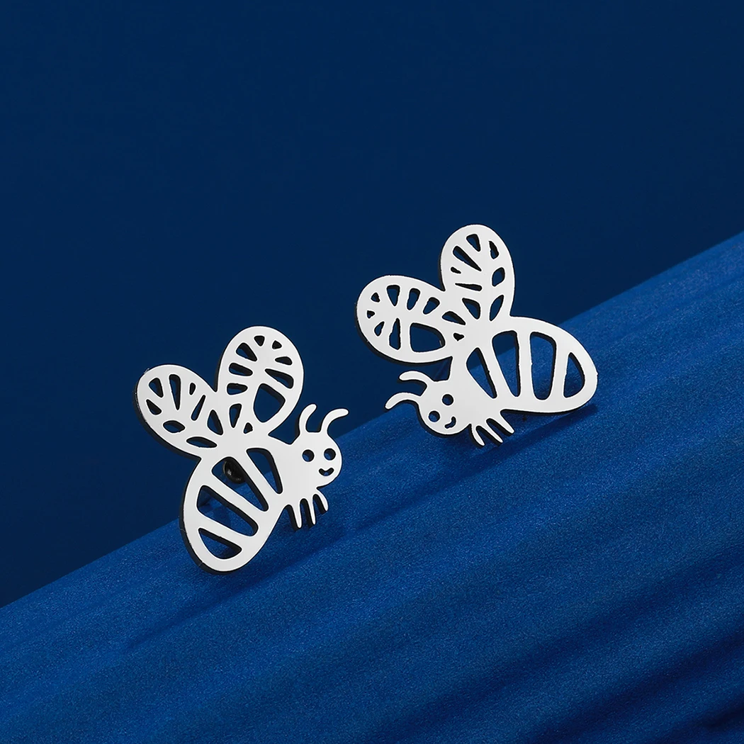 Kinitial Lovely Insect Honeycomb Bee Stud Earrings Women Stainless Steel Jewelry Statement Earrings Birthday Gifts