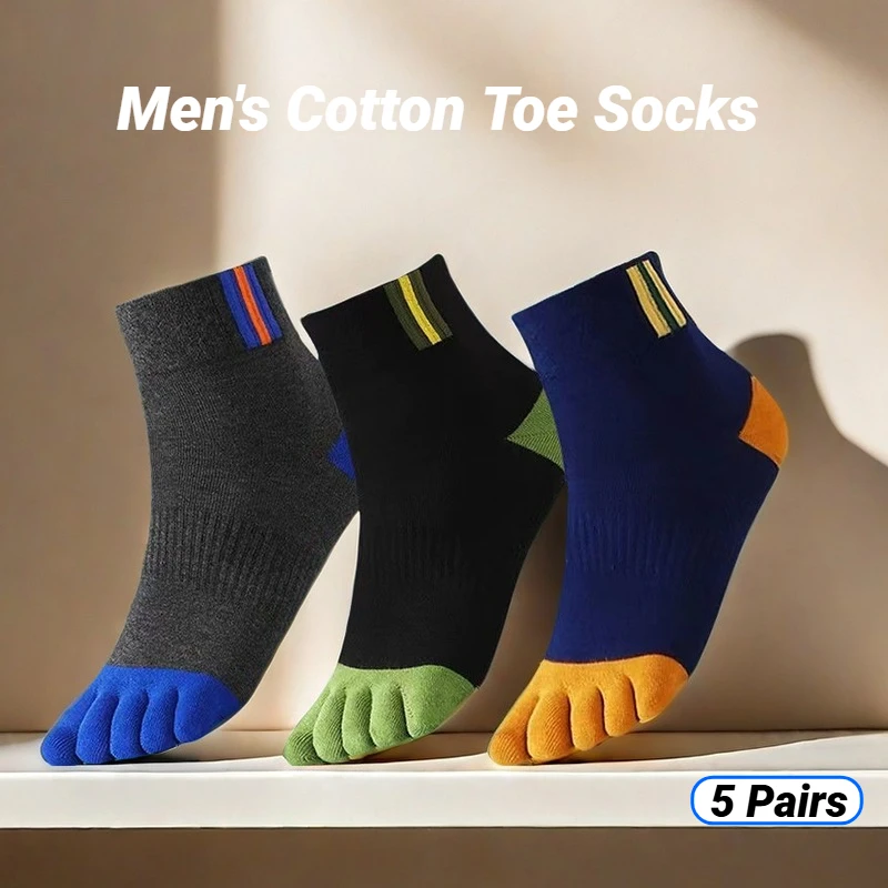 

5 Pairs Men's Casual Five-Toe Cotton Socks Breathable Sports Soft High Quality Split Toe For Men Hiking Basketball Running