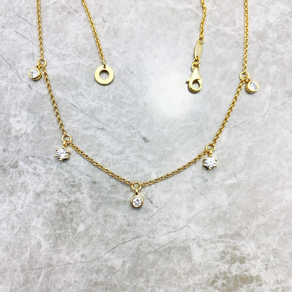 Złoty łańcuszek naszyjnik białe kamienie Fine Jewelry europa 925 srebro 2023 Brand New modny prezent dla kobiet — zdjęcie 6