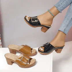 Sandal of Women British Style Rome Shoe Comfy Soft High Heels Summer Sandalias Metal Buckle Casual Slipper Wedge Platform Sandal