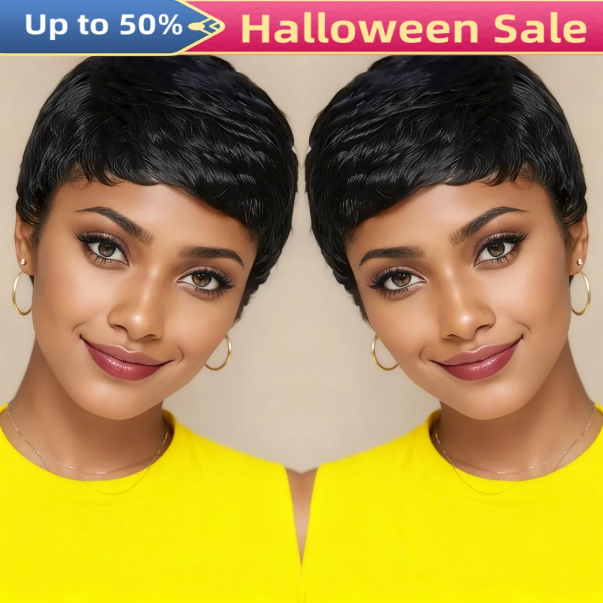 Colorful Pixie Cut Full Machine Made Wig Human Hair Short Layered Brazilian Wigs For Women