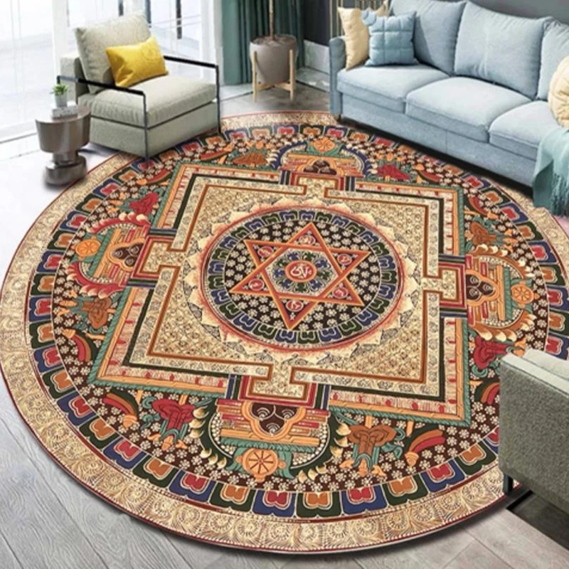 

Nordic Round Printed Carpet Mandala Modern Living Room Rug Coffee Table Foot Pad Houshold Bedroom Floor Mat Bay Window Chair Mat