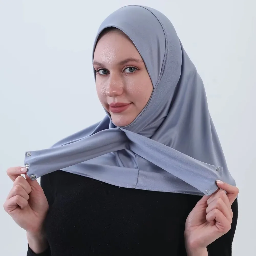 Retro Snap Fastener Ramadan Hijab Soft Elastic Women's Under Cap Breathable Solid Color Triangle Hair Scarf Ladies Hair Cover