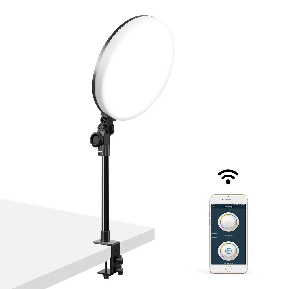 GVM-YR200D LED Bi-Color Soft Video Light Kit 12'' Round Soft Photography Panel Light with Desktop Light Stand + Tripod