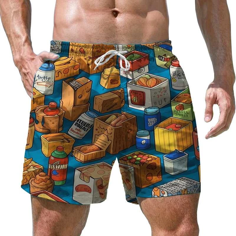 Vintage Funny Pattern 3D Print Men\'s Shorts Quick Dry Swim Shorts Casual Beach Pants Oversized Sports Shorts Trend Men Clothing