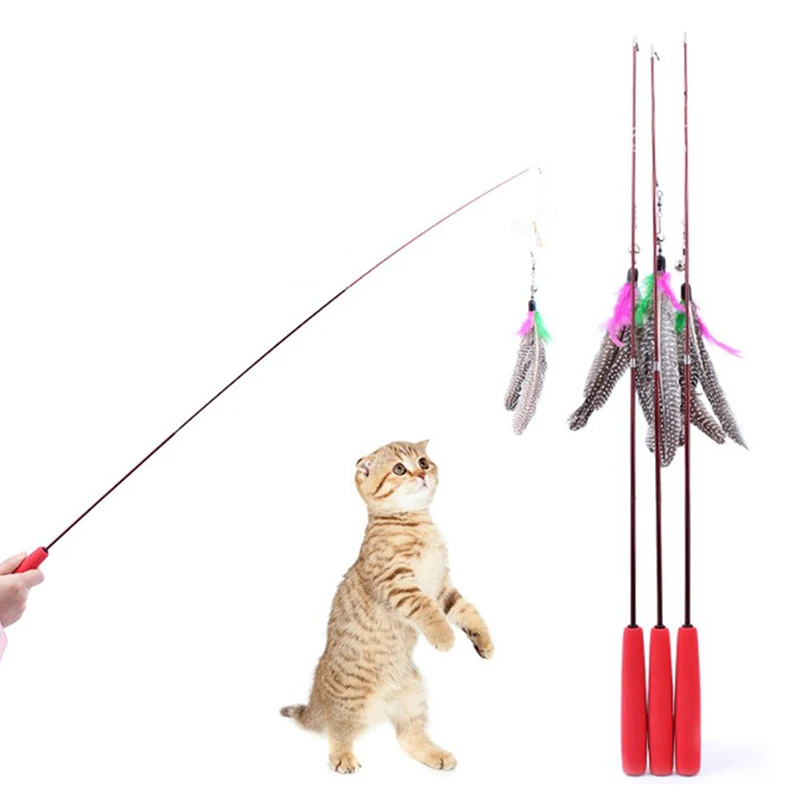 Funny Catcher Cat Teaser Wands Three-section Telescopic Fishing Pole Wand Kitten Teaser Stick Rod Interactive Stick Teaser Toys