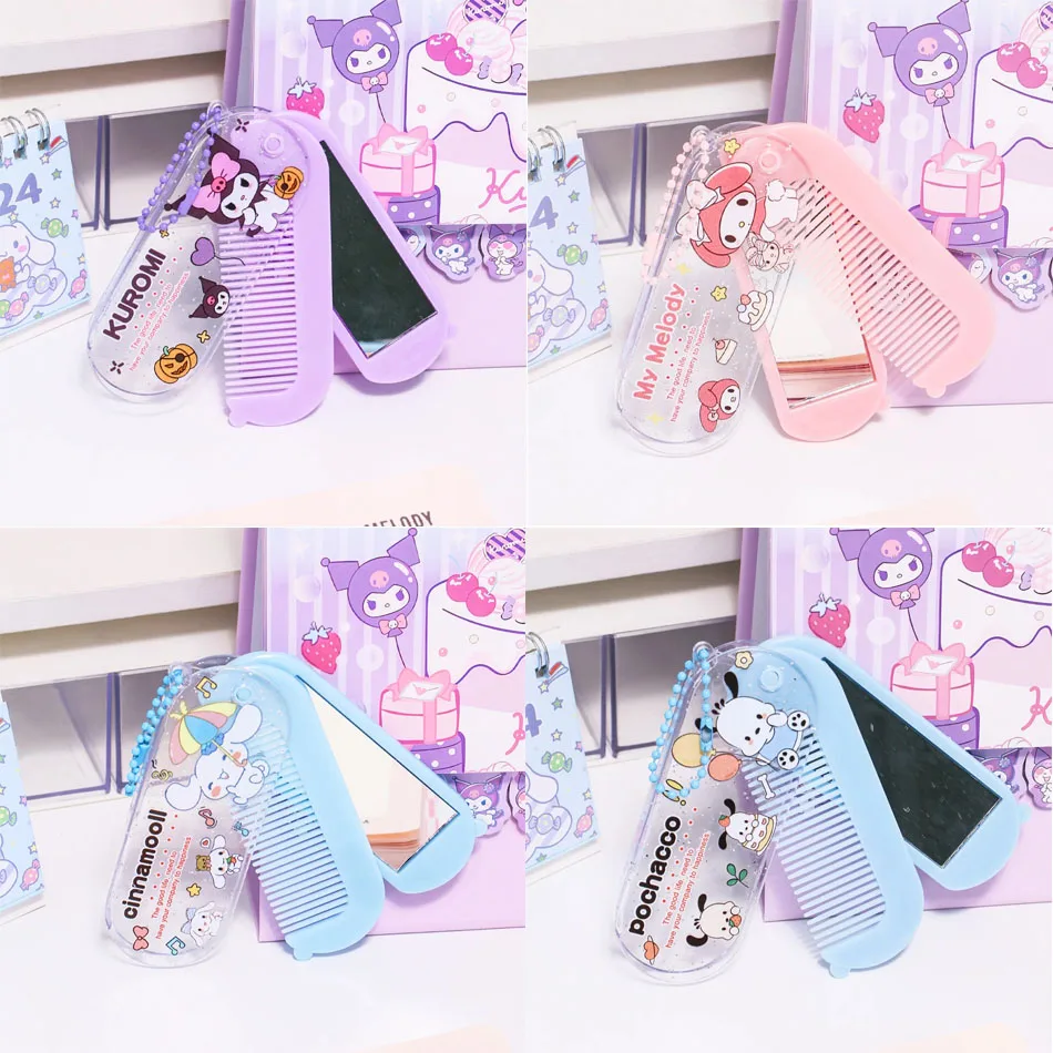 

*9 styles Sanrio Cartoon Folding Small Comb And Mirror Comb Integrated Set For Easy Portability The Best Gift For A Girlfriend