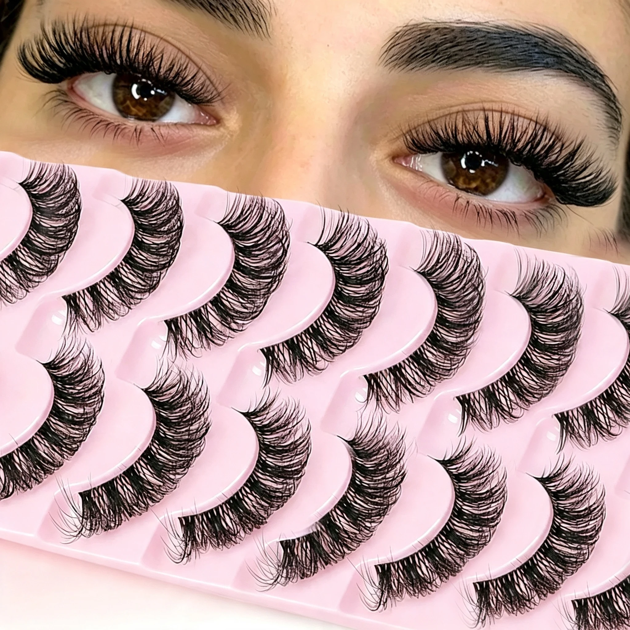 10 Pairs False Eyelashes 6D Super Fluffy Wispy Cat Eye Effect Dramatic Lashes Extension Makeup For Natural Daily Wear