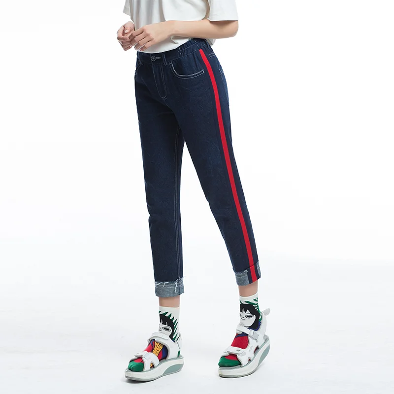 

Original Casual Jeans Women's Waed Spring Autumn New Sle Color Blo Slim Fit Nine Points Pencil Pants Cotton Fabric