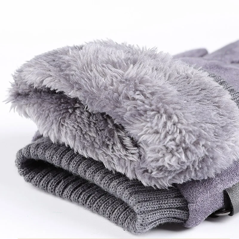 Guantes de invierno para hombre, manoplas de ante para mantener el calor, con pantalla táctil, a prueba de viento, de Cachemira gruesa,