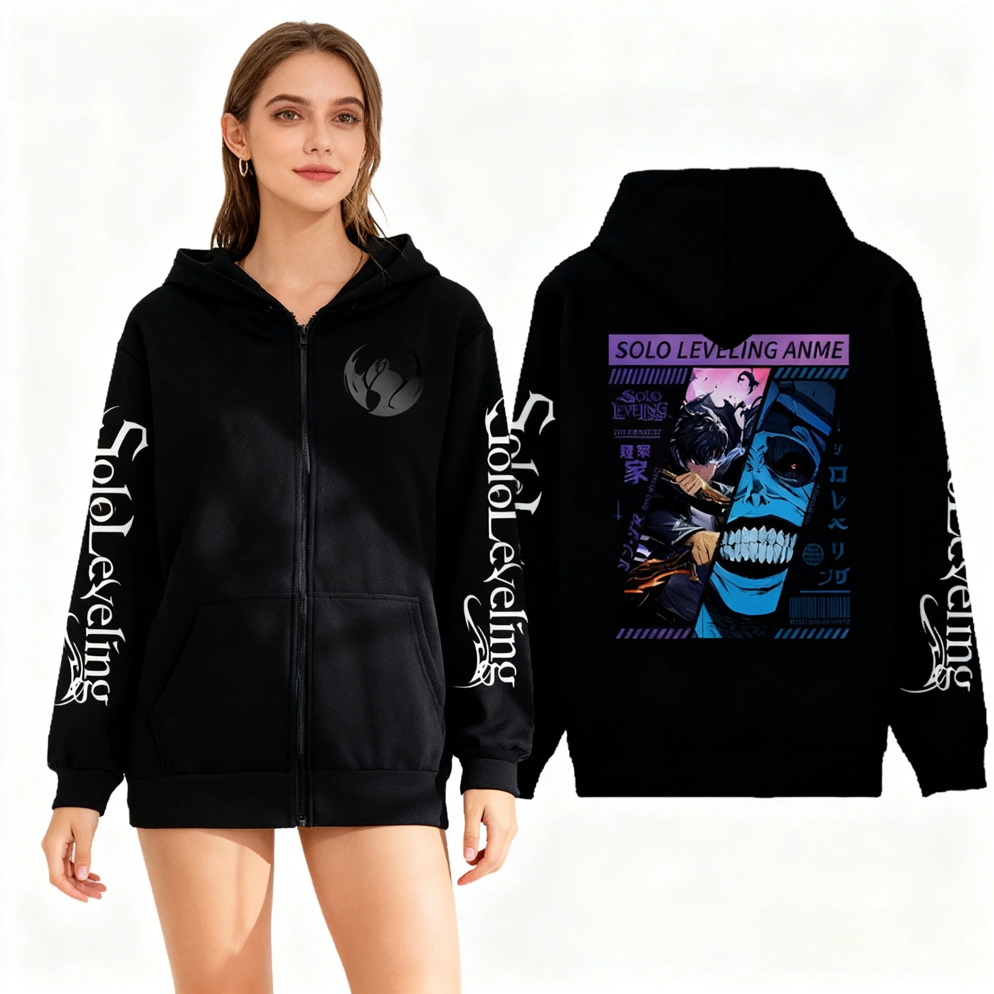 

Осенне-зимняя толстовка на молнии Han Man I Fight Monsters Alone Upgraded Oversized Fashion 3D Plus Женское верхнее пальто для девочек