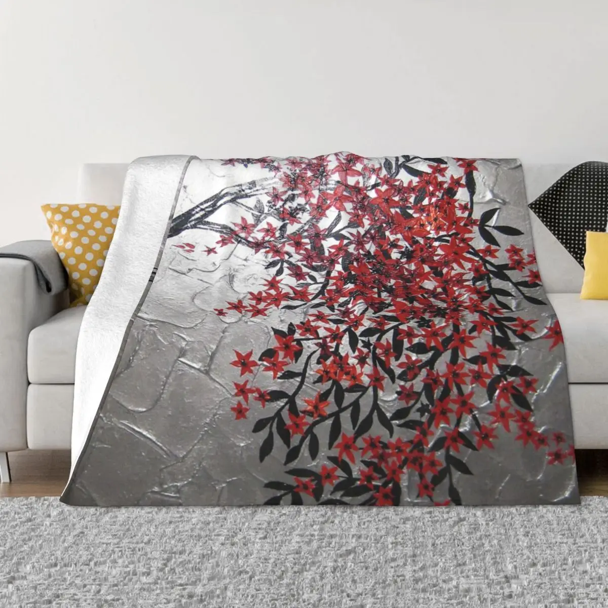 

Red Black And Silver Cherry Blossom Tree Quilt Bed Blankets Winter Blankets Thin Wadding Blanket Throw Blanket