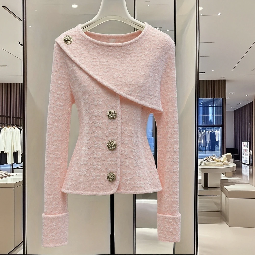 

Casual Round Neck Jacket Spring Dress Autumn Decorative Buttons Women's Top Fashion Outerwear