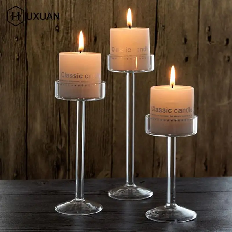 Tall Glass Candle Holder Transparent Candlestick Holder Stand Table Centerpiece For Home Bedroom Wedding Party Romantic Dinner