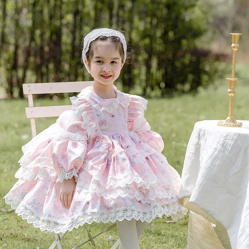 

2024 Flower Baby Girl Dresses for Weddings Baby Girls Spanish Dress Toddler Kids Lolita Princess Costume Birthday Party Clothes