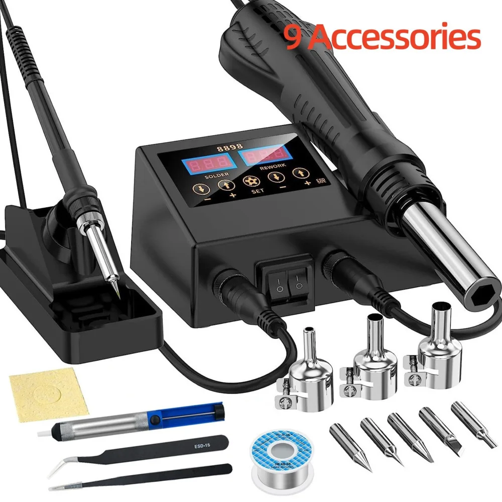 

intelligent 600W Hot Air Soldering Station 8898 60W 2 In 1 SMD Soldering Iron Repair LED Digital Display Heat Gun Soldering Tool