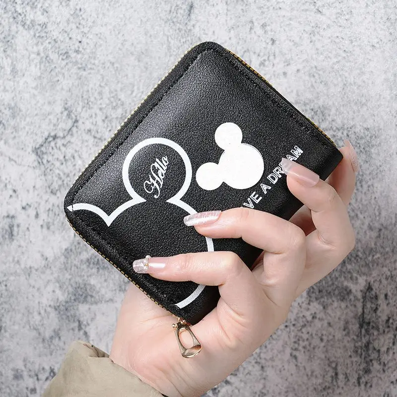 

Cartoon Disney Mickey Mouse Head Coin Purse Women Zipper PU Short Wallet Cute Minnie Mouse Card Holders Girls Money Bags