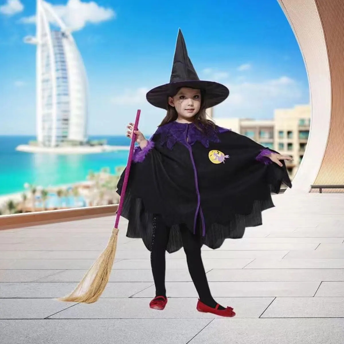 Halloween Witch Cape Kid Children Masquerade Wizard Hat Cosplay Costume Halloween Party Fancy Dress Decor Mardi Gras Cape Cloak