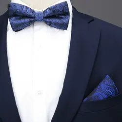 Paisley Impresso Bow Tie Pocket Square Set, Combinando desgaste formal para noivo e padrinhos, negócio do casamento