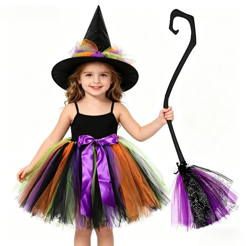 女の子ハロウィン魔女コスチュームセット幼児バレエチュチュドレス子供コスプレロールプレイ衣装誕生日パーティーファンシーパフォーマンスドレス