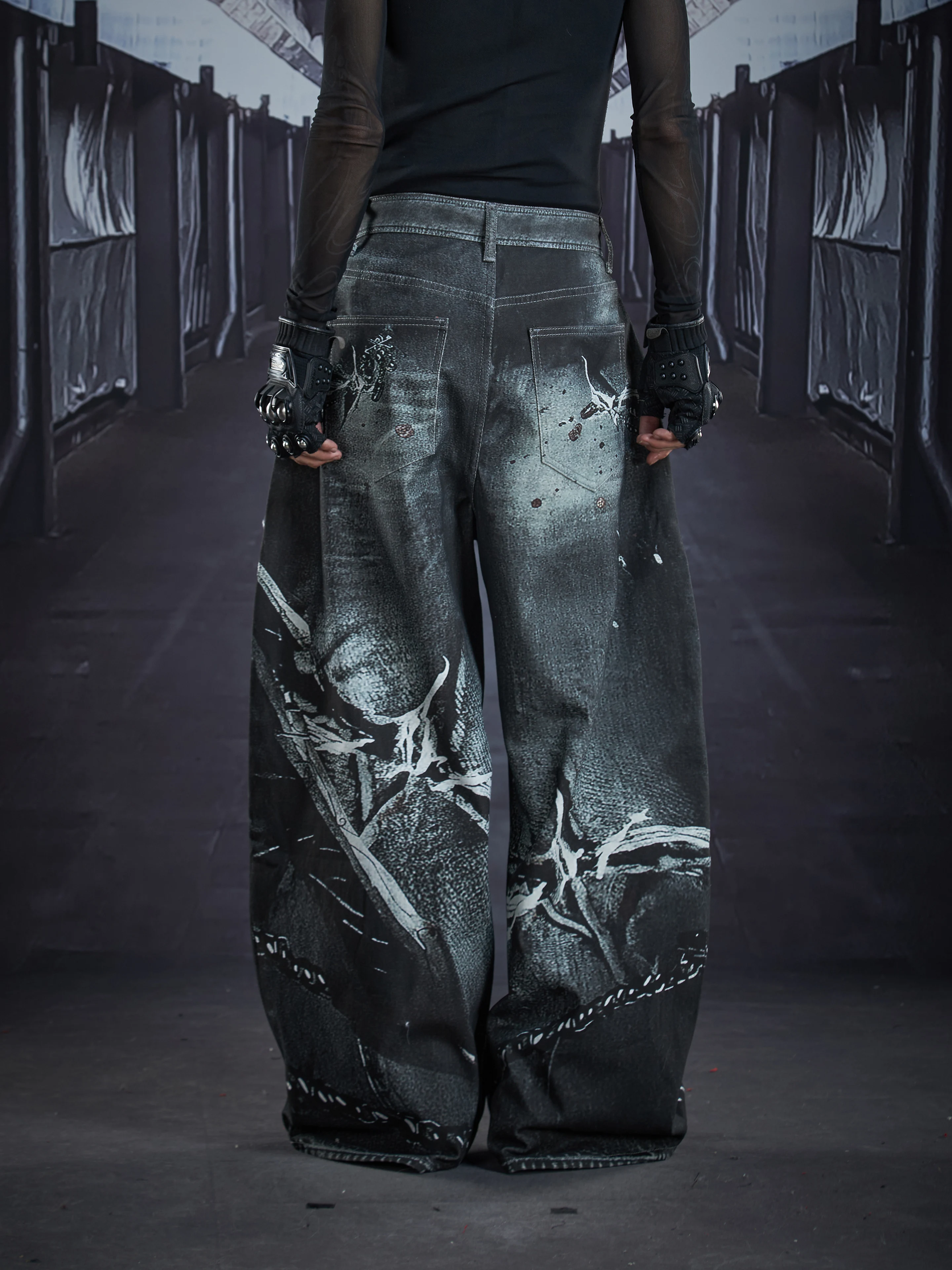 Special-Interest Design New 3D Printed Chain Zipper Deconstruction Punk Dark Loose Wide-Leg Pants Matchet