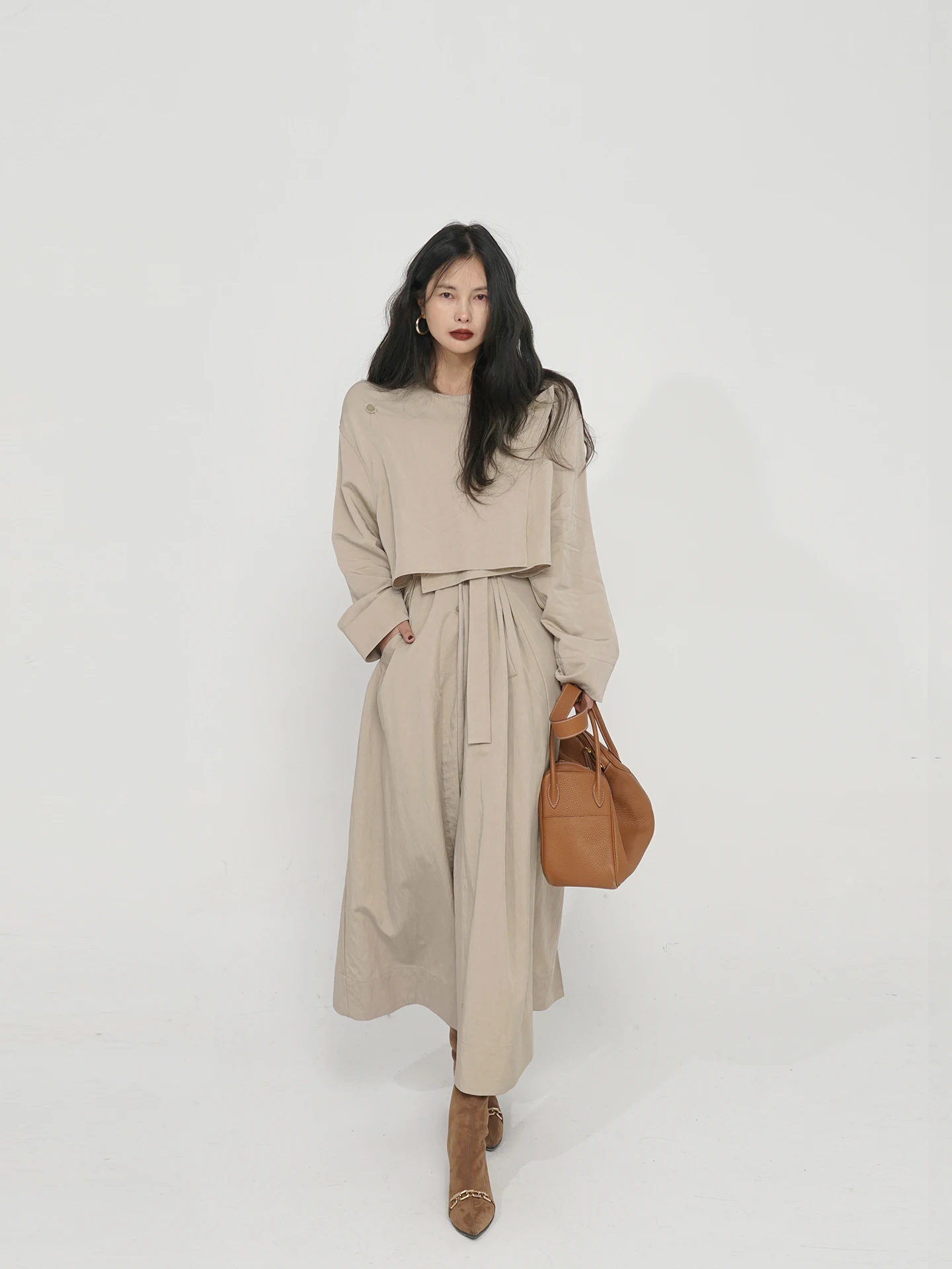 

Платье-накидка Akimbo Dual-Wear Dr Coat Artistic Personali с поясом, длинное, с завышенной талией, в корейском стиле, свободного кроя, из хлопка и нейлона