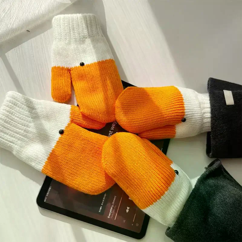 قفازات صوف أوزة محبوكة مضحكة للخريف والشتاء، لطيفة مع مخمل سميك للحماية من البرد والدفء قفازات بطبقة مزدوجة #2