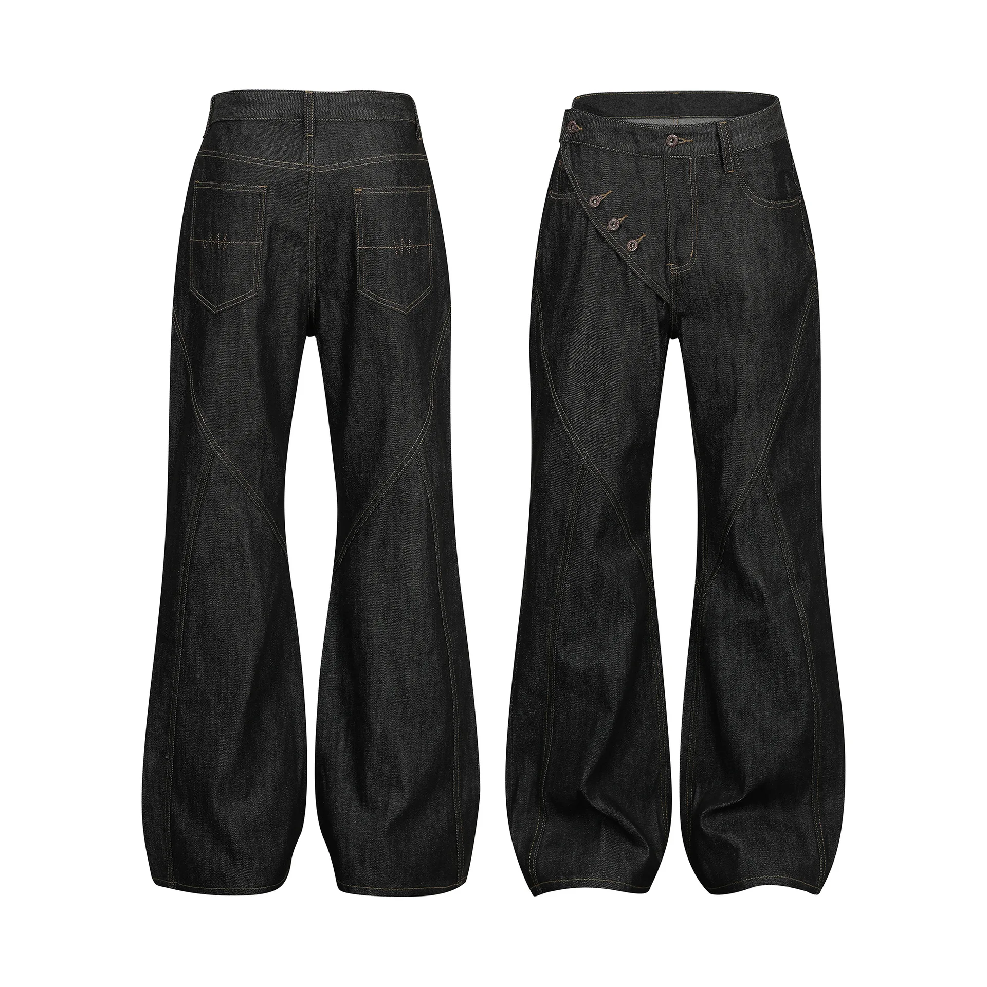 

High Street Irregular Fashion Jeans Men Vintage Hip Hop Vibe Micro Flare Bottoms Denim Jeans Women Y2k Bootcut Jeans Pants