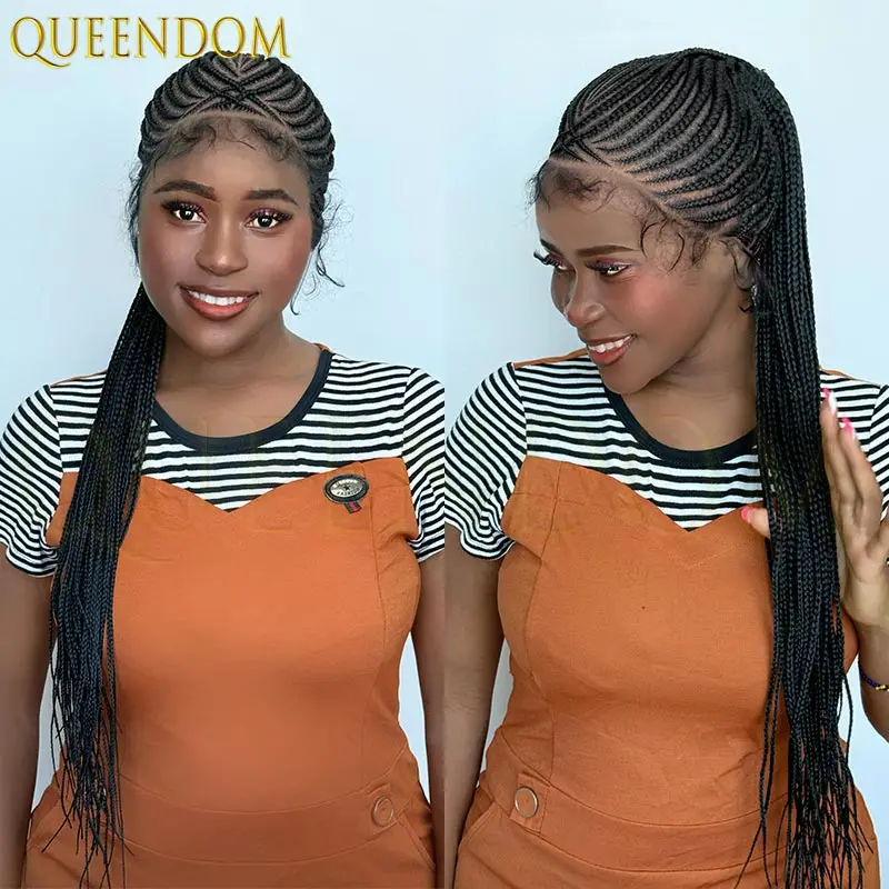 

30-дюймовый полный кружевной фронтальный парик с высоким хвостом, синтетическая плетеная коса без узлов для чернокожих женщин, натуральная линия волос, искусственные локоны