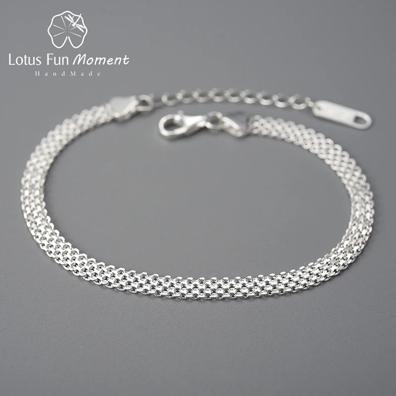 

Lotus Fun Moment Luxury Quality Wide Braided Bracelet for Women Accessories Gift Real 925 Sterling Silver Original Fine Jewelry