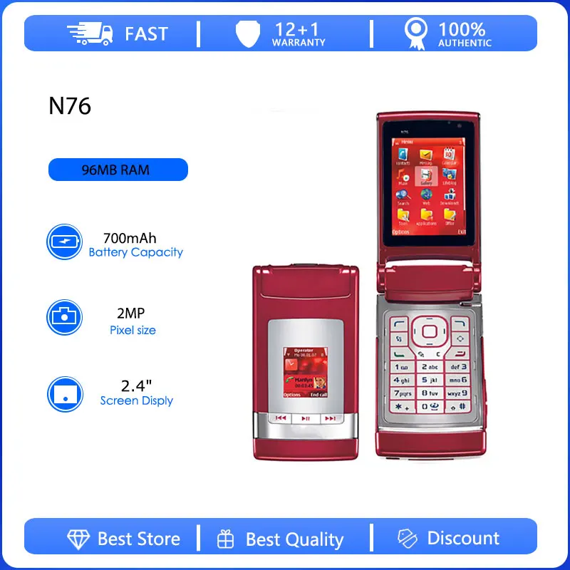 Teléfono Móvil Original Reacondicionado N76 3G, Una Sola SIM, Desbloqueado, GSM 900/1800, Teclado en Ruso, Árabe y Hebreo, Hecho en Finlandia