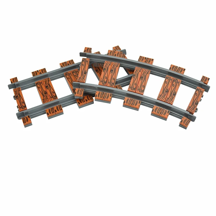 Bouwsteen Model Stad Speelgoed Gladde Bakstenen 1X1 1X4 Houten Textuur Treinen Rail Versieren Recht Gebogen Met Geassembleerde Rails