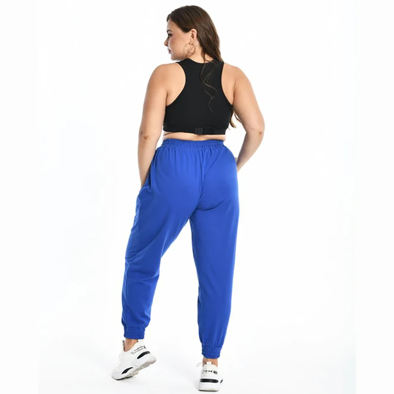 Plus Size Women Joggers Sweatpants With pocket Femme Cotton Comfy Elastic Waist Sports Trousers Pantalon US 5XL 4XL XXXL Blue