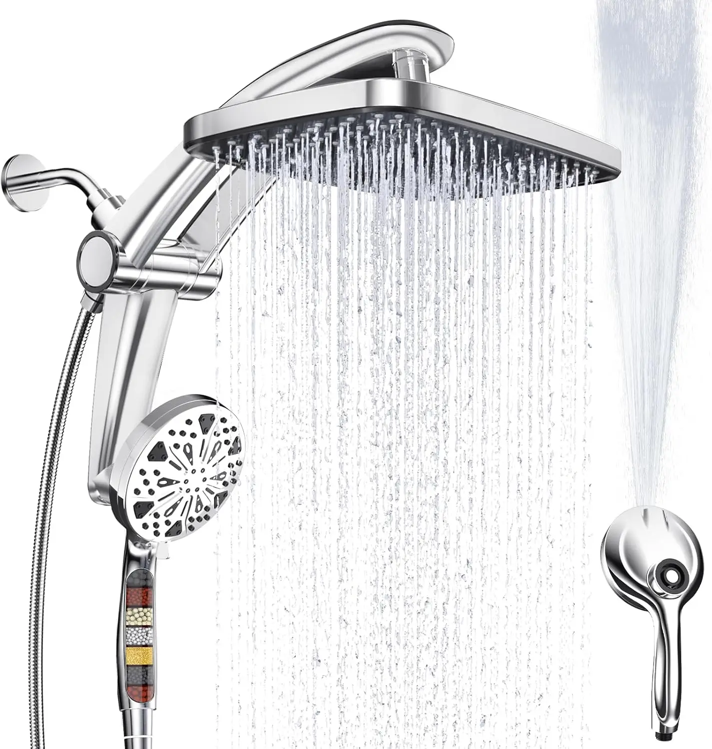 

Magnetic Dual Shower Head Combo: High Pressure Rainfall with Adjustable Handheld Sprayer