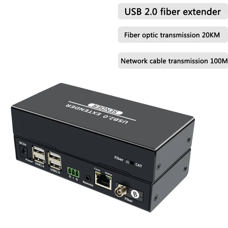 

20km USB 2.0 Fiber Extender Over CAT6 Cable 4 Port USB Extension Hub RJ45 100m Sharing Switch Support keyboard mouse PC Compute