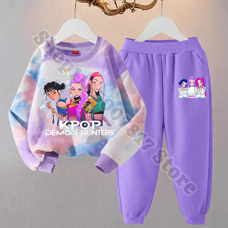 KPop شيطان الصيادين فتاة البلوز فستان أطفال مع سروال داخلي ربيع الخريف الاطفال ملابس لطيف غير رسمية الأطفال كم طويل بنطلون علوي هدية عيد الميلاد #5